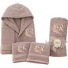 D&Vlab Kit Set 4 pz Accappatoio e 2 Asciugamani viso e bidet + Telo Doccia Grande Personalizzati con Iniziali Ricamate - in morbida spugna di cotone - Idea regalo per Uomo Donna FLOREALE (Per Lei)