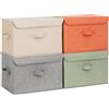 GRANNY SAYS Scatole Tessuto con Coperchio, 40 x 26 x 25,5 cm, Bianco&Kaki | Set di 4 Scatole Grande per Armadio Rigide in Tessuto, Scatole Portaoggetti Grigio per Scaffali, Organizzatori per Vestiti