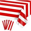 PIXHOTUL 4 tovaglie verticali a righe rosse e bianche, in plastica, usa e getta, per feste a tema carnevale, serate cinematografiche, compleanni, feste, 220 x 130 cm