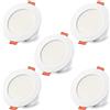 HEKEE Faretti LED da Incasso per cartongesso, 8 W Equivalenti a 60 W, Bianca Calda 2700K 800LM AC 220-240V, Foro Ø68-85mm (Pacco da 5)