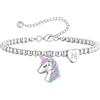 Turandoss Braccialetto con unicorno per bambine, placcato in oro bianco 14 carati, in argento placcato in oro bianco a forma di cuore, con lettere, per donne e ragazze, braccialetto regolabile, regalo