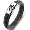 ASCHXUGX Bracciale A Croce Intrecciata Con Cordino in Pelle Cristiana, Bracciale Da Uomo Con Fibbia A Calamita A Croce Templare in Acciaio Inossidabile,Black b,20.5cm