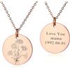 INBLUE Personalizzato Inciso Nascita Fiore Disc Collana per Donne Testo Inciso Ciondolo Rotondo Acciaio Inossidabile Combinato Nascita Bouquet Collana Moda Dainty Gioielli Regalo per Compleanno - C2