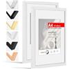 HIMEETIME® 2x Cornice A4 21x30 cm in vero legno bianco, per foto da 15x20 cm con tappetino o da 21x29,7 cm senza tappetino.