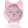 Roadtime - Sveglia carina con animali per bambini, senza ticchettio, coniglietto/gatto/cervo, sveglia silenziosa da scrivania e comodino con retroilluminazione (gatto, rosa)