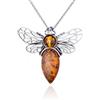 AMBEDORA Collana da donna Ape mod.3 con ambra, argento sterling ossidato, ambra baltica in colore cognac, ciondolo in argento con catena, Argento sterling, Ambra