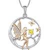 FJ Collana Angelo Argento 925 Collana con Ciondolo Elfo Fata Farfalla Collana Albero della Vita Collana Pietra Portafortuna Zirconia Cubica Gioielli Regalo per Donna