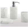 Spirella - Set di 4 accessori da bagno in marmo Sana, portasapone, portasapone, contenitore e bicchiere per spazzolino da denti in marmo bianco