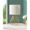 EDISHINE Lampada da Comodino, Paralume Plissé, Base Metallo, 2700 K | E14, Base Metallo Dorata a Forma di Goccia, Lampadina LED 4 W Inclusa, Bianco Caldo per Camera, Soggiorno