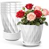 Exsink Set di 6 Vasi da Fiori,Vaso per Piante da Interno Decorativi, Vasi da Fiori in Plastica con Drenaggio Vasi per fiori da interni,con Sottovaso,per Balcone, Giardino (Bianco)