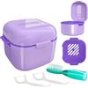 DIDATOOL Porta Dentiera, Porta apparecchio Denti, Contenitore Dentiera con Cestello per Risciacquo, Pulizia Denti Cleanning, Protesi Custodia con Spazzolino per Dentiera (Viola)