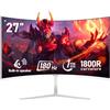 Gawfolk Schermo per PC da 27 pollici, monitor curvo da gioco 1800R 180Hz, FHD1080p 1ms senza cornice, freesync, 98% sRGB 98%, angolo di visione a 178°, HDMI DisplayPort, compatibile con montaggio a