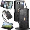 MOJIA Portafoglio Custodia per ZTE Nubia Air Pro, Flip Cover in Pelle con Tracolla a Tracolla, Scomparto a Cerniera e Funzioni Multifunzione. Black