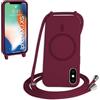 FMPCUON FNPCUON Cover Magnetica Silicone per iPhone X/XS con Cordino,Compatibile con MagSafe,Custodia con Laccio Collana Tracolla Collo Sottile TPU Antiurto Protettiva Case con Corda.Rosso