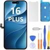 LL TRADER Display per iPhone 16 Plus LCD 6,7'' LCD e Kit di Riparazione | Supporto per Schermo FHD con 3D Touch e Digitalizzatore, Dotato di Nastro Adesivo Impermeabile e Pellicola Protettiva