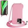 WenBaby Cover Compatible con iPhone 15 Pro Max,Cellulare Girocollo Custodia con Cordino TPU Corda Silicone Case Bumper per iPhone 15 Pro Max Custodia, Rosa