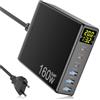 Ganquick Stazione di Ricarica Multipla mit 3 USB-C e 3 PPS PD 3.0 per MacBook Pro, Laptop, iPhone, iPad, Samsung, 160W GaN 6-Port Caricabatterie USB-C Rapido con Display a LED