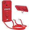 YFSYLL Cover Compatibile con Xiaomi Redmi 10A /9C con Cordino,Custodia con Cordino Silicone Cover,Protezione Fotocamera,360°Anello Supporto,Porta Carte,Rosso