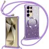 Phoona Cover Magnetica per Samsung Galaxy S24 Ultra 5G con Cordino, Viola | [Compatibile con MagSafe] Brillantini Sottile Lucida TPU Silicone Custodia Antiurto Laccio Tracolla Protettiva