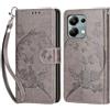 KENHONER Custodia per Xiaomi Redmi Note 13 Pro 4G Cover, Grigio Farfalla | Portafoglio in Pelle PU Retro, Antiurto Flip, Slot per Schede, Funzione Stand, Chiusura Magnetica