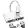 Kefiany Adattatore da USB C a doppio connettore USB A 3.0 (3 in 1), adattatore di ricarica tipo C OTG, presa Thunderbolt, accessorio compatibile con Samsung MacBook Air, iPad Pro, caricatore rapido femmina