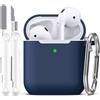 R-fun Custodia per Airpods 1a/2a generazione (2016/2019),Cover Airpods protettiva in morbido silicone con LED visibile sulla parte anteriore,con kit di pulizia,Blu notte