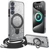 XCYYOO Cover Brillantini con Cordino per Samsung Galaxy A55 5G,[180° Rotante Supporto] Custodia Trasparente Antiurto Silicone TPU con Laccio Tracolla Supporto Case,Cover con Collana per Samsung Galaxy A55