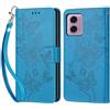 KENHONER Custodia per Motorola Moto G24/G04/G04S Cover, Blu Farfalla | Portafoglio in Pelle PU Retro, Antiurto Flip, Slot per Schede, Funzione Stand, Chiusura Magnetica