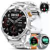 LIMIGE Smartwatch Uomo con 1000mAh/Torcia,1.75 Orologio Intelligente Fitness con Chiamate,5ATM Impermeabile Militari Smart Watch Tracker per Cardiofrequenzimetro SpO2,3 Cinturini, Argento