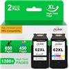 RGiNK 62XL Cartucce d'inchiostro 62 XL compatibili con HP 62 cartucce 62XL 62XL nero cartucce per Envy 5540 5548 7640 5640 5646 HP OfficeJet 250 200 5740 5742 (2 confezioni)