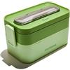 Muitomas, Lunch Box 1700ml, Porta Pranzo con Posate e Due Contenitori, Portapranzo Ermetico per Alimenti, Lunch Box Microonde, Lavastoviglie e Congelatore, Colore Verde Salvia