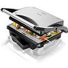 Cecotec Grill Elettrico Rock'nGrill 1000. 1000 W, Rivestimento antiaderente RockStone, Piatto Superiore Flottante, Vaschetta di raccolta grasso, 25,4 x 17,5 cm, Colore Acciaio/Nero