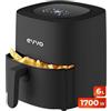 EVVO Friggitrice ad aria senza olio da 6 l, 1700 W, ciotola antiaderente, tecnologia Dual Cyclone, multifunzione, cottura, disidrata, scongelamento, fino a 200 gradi, spegnimento automatico (colore: