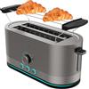 Cecotec Tostapane Verticale in Acciaio con Doppia Fessura Lunga Shine&Toast Extra Double. 1400W, Capacità 4 Toast, Fessure Larghe 3,8cm, Anello Luminoso, 7 Livelli di Tostatura, Aste Superiori
