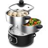 Cecotec Vaporiera Elettrica Vapovita Steelpot. Potenza 1300W, Contenitori Inox, Capacità 10L, Tempo Regolabile, Spegnimento Automatico, Facile Pulizia, Coperchio Speciale, Cucina Sana, Sicurezza