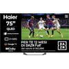 Haier QLED 4K UHD 75'' Smart TV, Google TV, Dolby Audio, HDR 10, Telecomando Smart, Google Assistant, Bluetooth 5.1, Gaming 120Hz, USB 2.0, DBX TV, HDMI 2.1 x 4, 12 Mesi Abbonamento DAZN inclusi