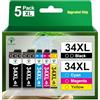 GREENSKY Cartucce 34XL Compatibili con Epson 34XL 34 XL Multipack per Cartucce Epson WF 3725 per Epson Workforce Pro WF-3725 WF-3720 WF-3725DWF WF-3720DWF WF 3720 WF 3725 WF3720 WF3725 (5-Pack