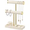 Josmimic Organizer per Gioielli a 2 Livelli, Beige per Rimovibile, Supporto per Braccialetti, Collane, Orologi, Anelli