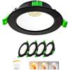Laiebri Faretti LED da Incasso 230V Dimmerabile Set di 4, 5W 650lm Ultra Piatto 23mm, 3 CCT di Colore 2700K/4000K/6000K, IP44 Resistente agli Schizzi, Foro Ø68-75mm, per Bagno Soggiorno, Nero