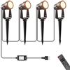 LONIUTO Illuminazione da giardino con alimentazione 17M, 3W*4 pezzi Faretti da esterno con Funzione telecomando e timer 3000K Bianco caldo, IP65 Impermeabili per sentieri, prati, cortili, terrazze