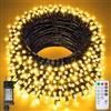 Jsdoin Catena Luminosa, 100/200/300/400/600 LED Luci Natale Esterno, 8 Modalità con Funzione Memoria e Telecomando Luci Albero di Natale per Giardino, Balcone, Casa, Festa (Bianco Caldo, 200LED)