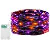 Jsdoin Lucine Led Decorative a Batteria,5M 50 LED Filo Luci Natale Led, Fairy Lights, Lucine Decorative per Camera Natale Interni e Esterni,Casa, Feste, Matrimonio (Arancione + Viola, 2 Pcs 5m50leds)