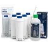 Aquafloow 5x Filtro Acqua compatibile con DeLonghi DLSC002 & Decalcificante EcoDecalk (500ml) - Set Manutenzione per Macchine da Caffè Magnifica S, Evo, Dinamica - Con Spazzola