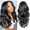 DKDDSSS Parrucca lunga nera ondulata per donna, capelli sintetici brunetti con frange per festa quotidiana Cosplay 26 pollici