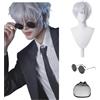 Pwsap 3Pcs Parrucca Uomo Parrucche Corta Argento,Moda Uomini Corto Riccio Capelli Leggero Bianco sporco Corta Parrucca Ragazzo con Occhiali con Cuffia Parrucca Regolabile per Cosplay Halloween Carnevale