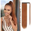 FESHFEN Posticci per capelli Extension Coda Di Cavallo Capelli Lunga Estensione Capelli Sintetici Coda Capelli Extensions per Donna 60cm, 125g Rosso rame