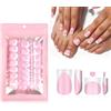 Tastetreasure Set di 60 unghie finte a pressione rosa francese e unghie dei piedi, kit quadrato per unghie finte e unghie dei piedi, con colla e linguette adesive in gelatina, copertura completa, per