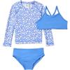 Amazon Essentials Set Bikini Tre Pezzi, con Rashguard a Maniche Lunghe Bambine e ragazze, Blu/Floreale Ditsy, 9 anni