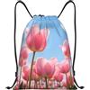 EDPXKL Borsa da palestra con coulisse a forma di tulipano rosa per uomo/donna, borsa sportiva con coulisse a forma di fiore di tulipano rosa, zaino da spiaggia/nuoto per sport, palestra e spiaggia.
