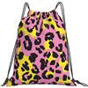 EDPXKL Zaino leggero con coulisse a fantasia leopardata, zaino impermeabile rosa con castello per palestra, viaggi, feste e uso quotidiano.